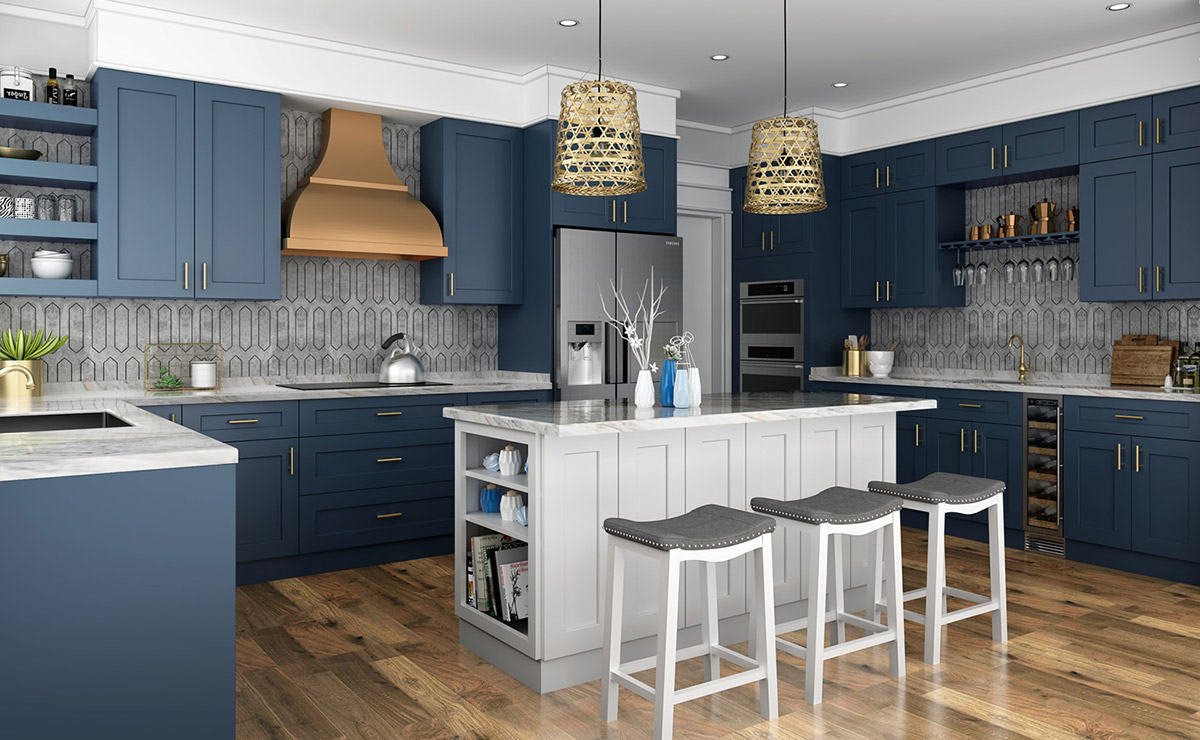 Navy Blue Shaker Frameless Kitchen Cabinets