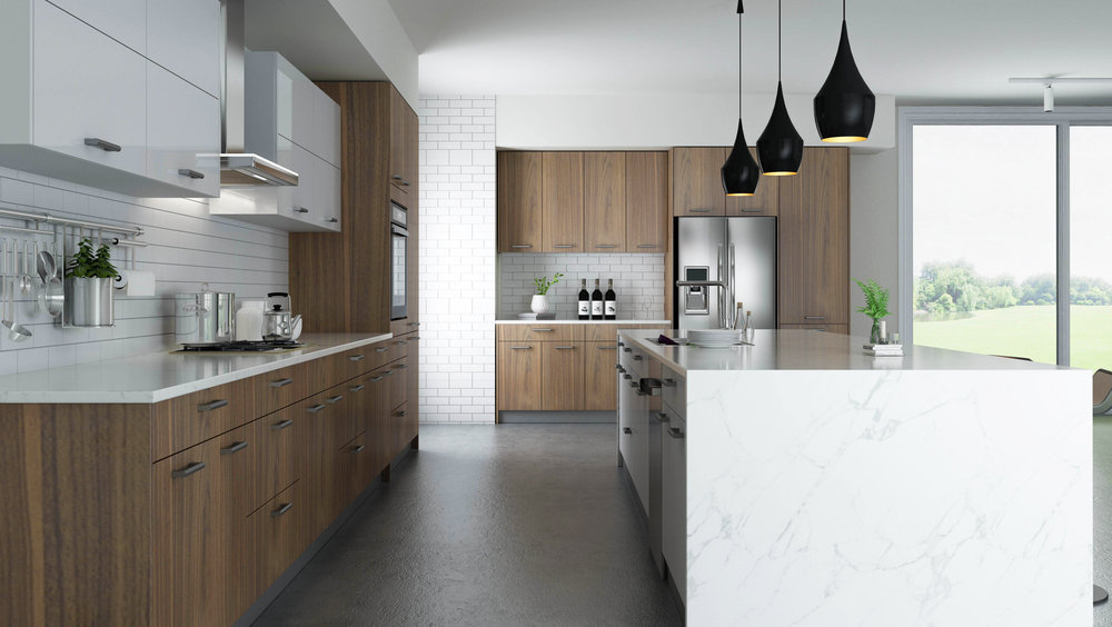 Walnut Frameless Kitchen Cabinets