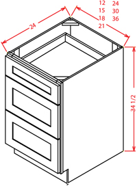 Artisan Shaker Three Drawer Base Cabinet - 21"W