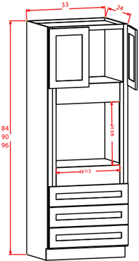 Artisan Shaker Universal Oven Cabinet - 33"W X 96"H X 24"D-2D-3DRA-1S