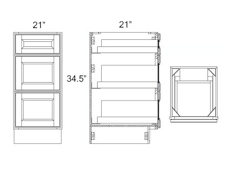 Elegant White Shaker 21" Vanity Three Drawer Base
