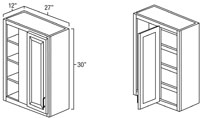 Elegant White Shaker 27" x 30" Blind Corner Wall Cabinet
