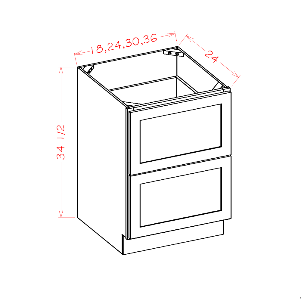 Gunnison Shaker Two Drawer Base Cabinet - 24"W
