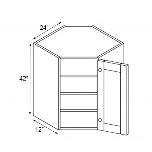 Gloss White Single Door Wall Diagonal Corner Cabinet - 24"W x 42"H