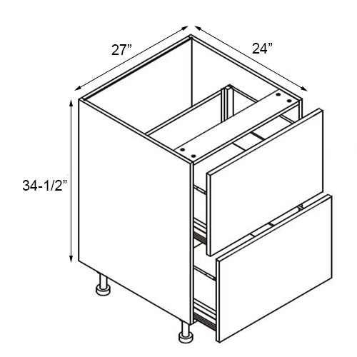 Gloss White Two-Drawer Base Cabinet - 27"W x 34-1/2"H