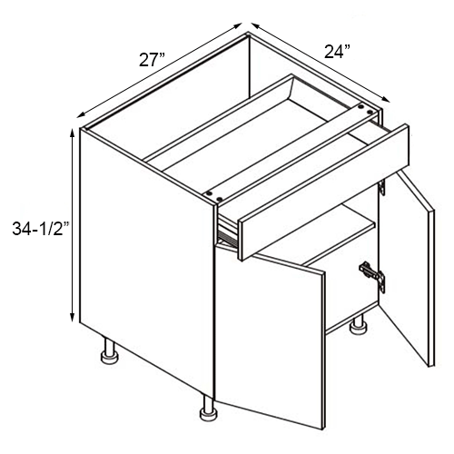 Walnut Frameless Double Door Base Cabinet - 27"W x 34-1/2"H