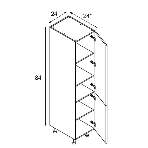 Walnut Frameless Double Door Pantry Cabinet - 24"W x 84"H