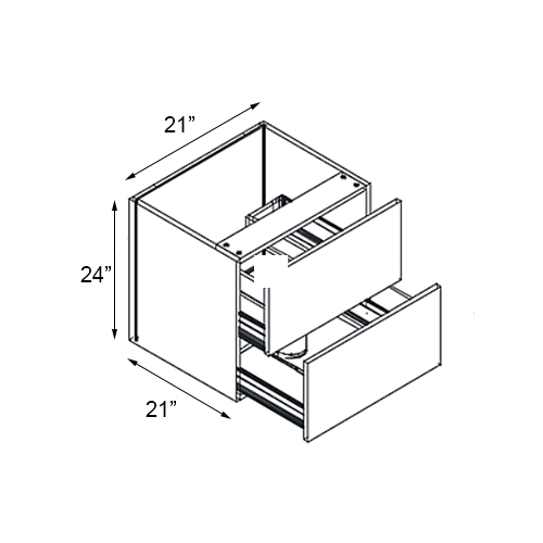 Walnut Frameless Vanity Drawer Base Cabinet - 21"W x 24"H
