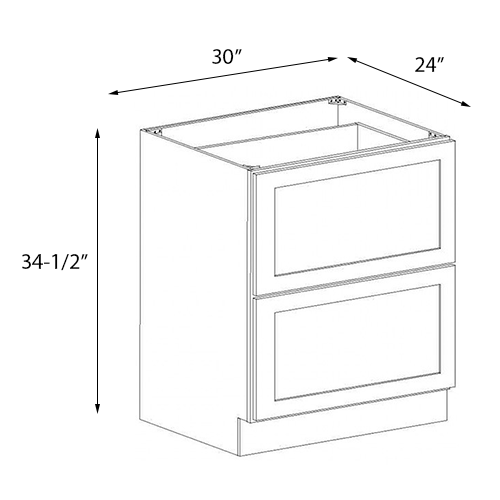 Frameless White Shaker Base Drawer Cabinet - 30"W x 34-1/2"H