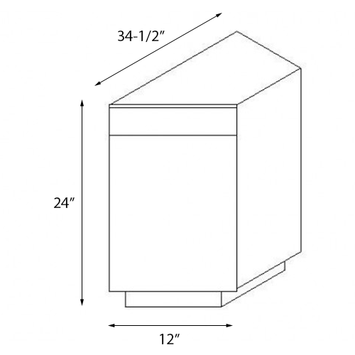 Frameless White Shaker Base End Angle Cabinet With Left Side Door - 12"W x 34-1/2"H