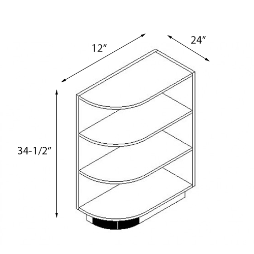 Frameless White Shaker Base Right Open End Shelf - 12"W x 34-1/2"H