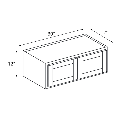 Frameless White Shaker Double Door Wall Cabinet - 30"W x 12"H