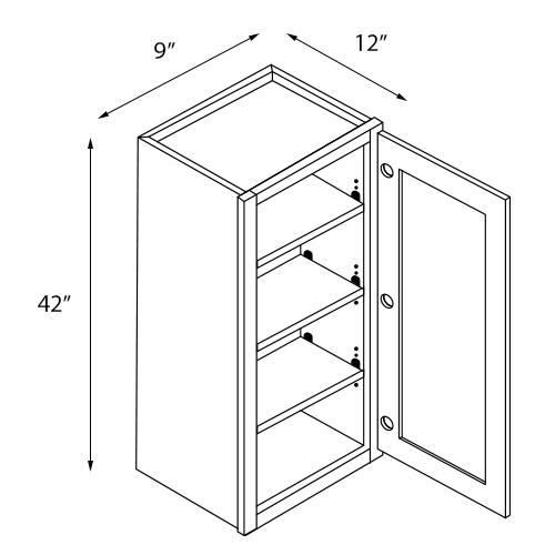 Frameless White Shaker Single Door Wall Cabinet - 9"W x 42"H