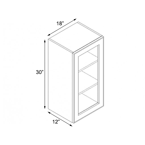 Frameless White Shaker Single Door Wall Open Face Cabinet - 18"W x 30"H