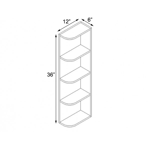 Frameless White Shaker Wall Open End Shelf - 6"W x 36"H