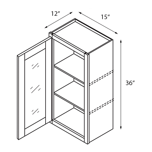 Storm Grey Single Door Wall Open Face Cabinet - 15"W x 36"H