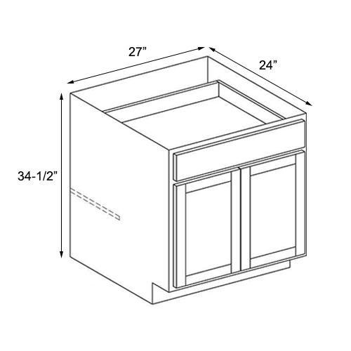 Ambrose Raised Panel Double Door Base Cabinet - 27"W x 34-1/2"H