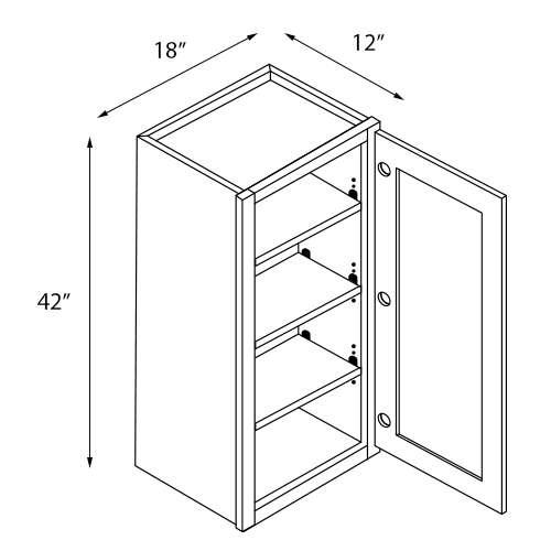 Ambrose Raised Panel Single Door Wall Cabinet - 18"W x 42"H