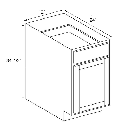 Ambrose Raised Panel Single Door Base Cabinet - 12"W x 34-1/2"H