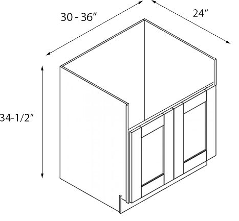 Ivory White Shaker Double Door Farm Sink Base Cabinet - 30"W x 34-1/2"H