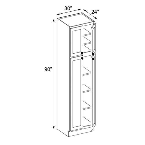 Ivory White Shaker Double Door Pantry Cabinet - 30"W x 90"H
