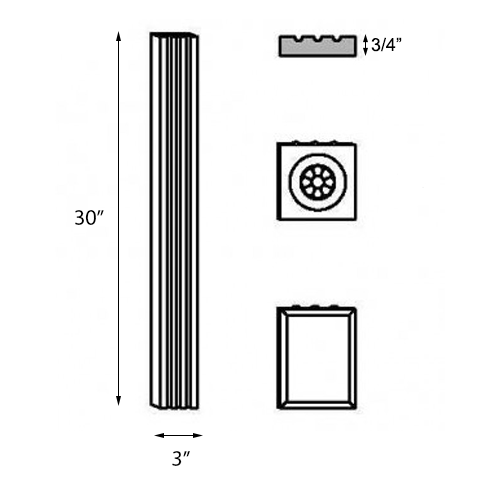Ivory White Shaker Rosette Wall Filler - 3"W x 30"H