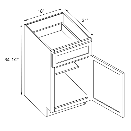 Easton White Slab Single Door Base Vanity Cabinet - 18"W x 34-1/2"H
