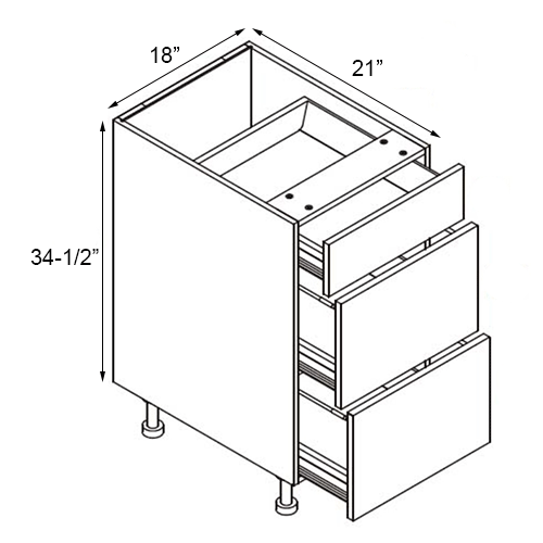 Lacquer White Vanity Drawer Base Cabinet - 18"W x 34-1/2"H
