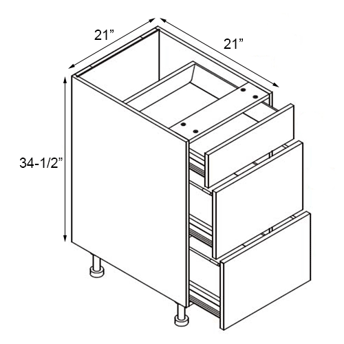 Lacquer White Vanity Drawer Base Cabinet - 21"W x 34-1/2"H
