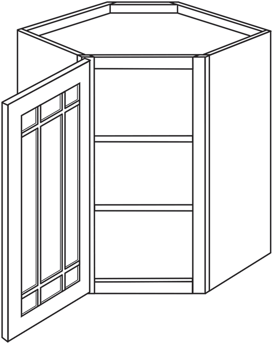 Villanova Shaker Prairie Glass Door for Wall Diagonal Cabinet 24"W x 30"H