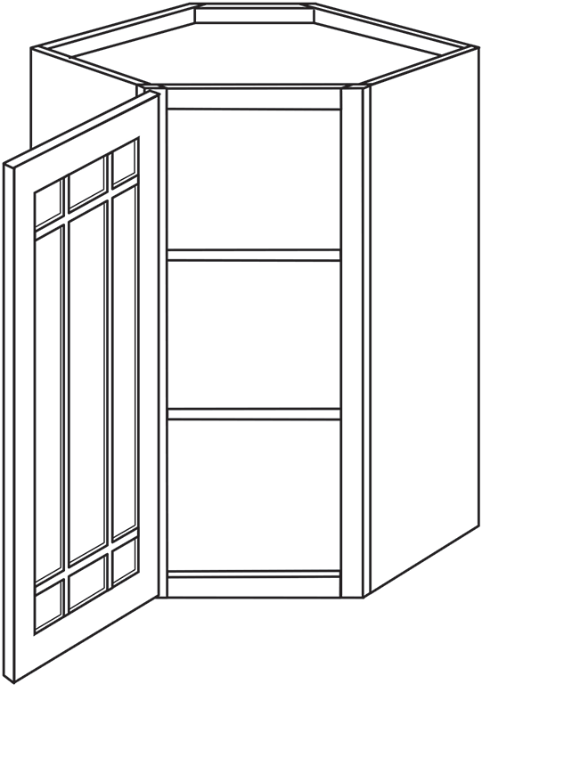 Villanova Shaker Prairie Glass Door for Wall Diagonal Cabinet 24"W x 36"H