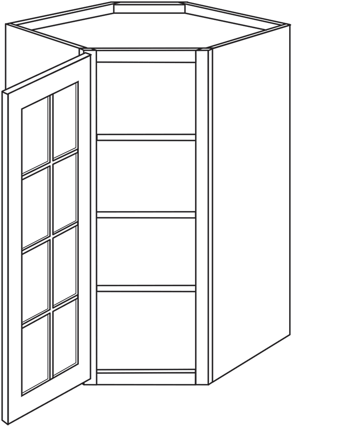 Villanova Shaker Single Door Diagonal Wall Cabinet w/ Glass Door 27"W x 42"H