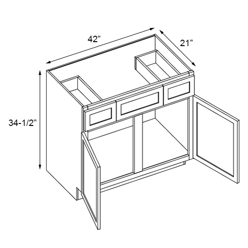 Florence White Shaker Double Door Vanity Sink Base Cabinet - 42"W x 34-1/2"H