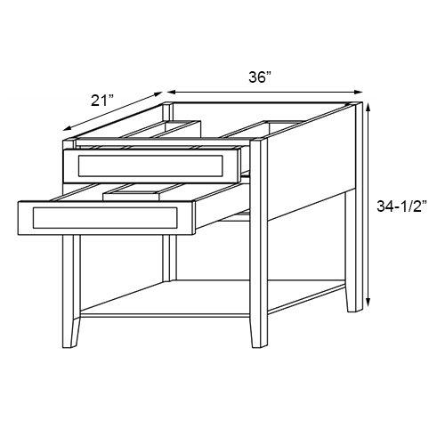 Florence White Shaker Open Shelf Vanity Sink Base - 36"W x 34-1/2"H