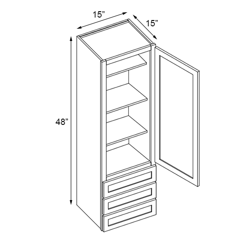 Weston White Shaker Single Door Wall Tower With 3 Drawers - 15"W x 48"H