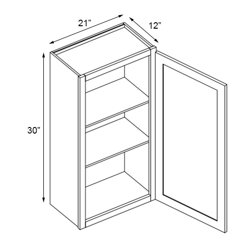 Weston White Shaker Single Door Wall Cabinet - 21"W x 30"H