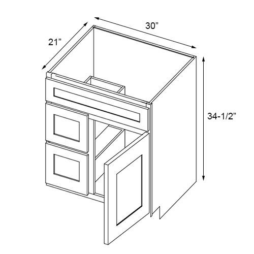 Weston White Shaker Single Door Vanity Combo Cabinet With Left Drawer - 30"W x 34-1/2"H