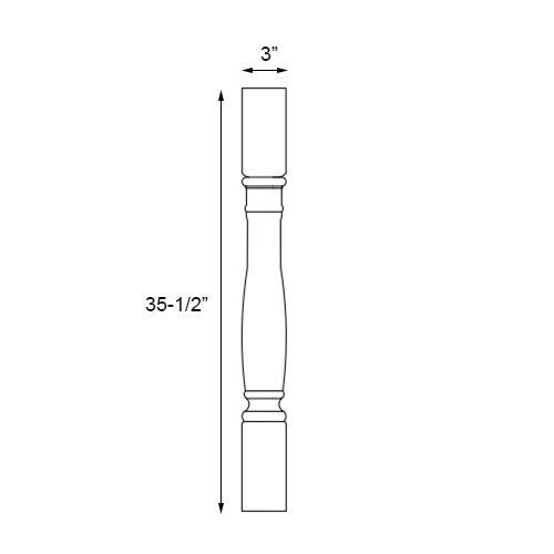 Weston White Shaker Turned Post - 3"W x 35-1/2"H