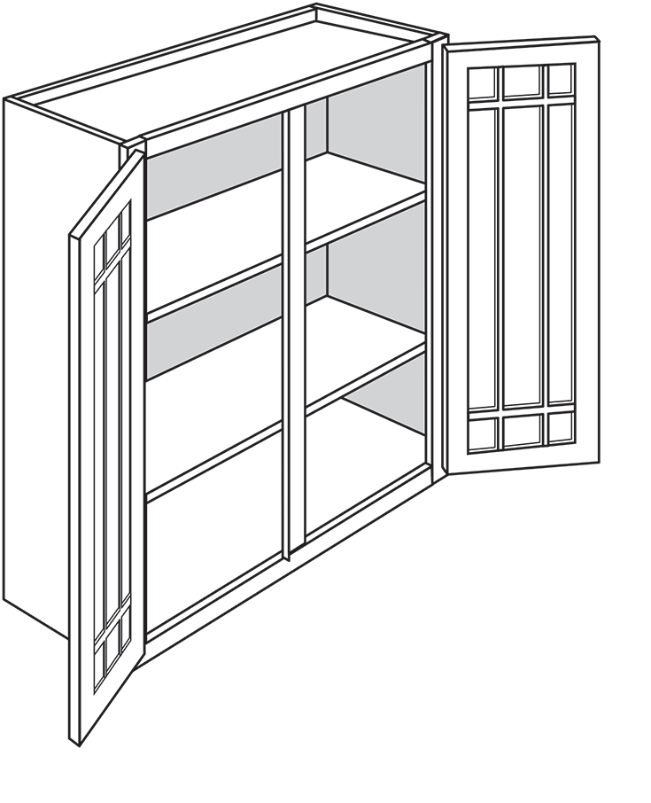 Radnor Shaker Double-Door Wall Cabinet w/ Prairie Glass Door 30"W x 36"H