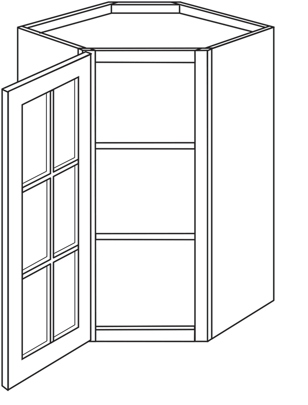 Radnor Shaker Single Door Diagonal Wall Cabinet w/ Glass Door 24"W x 36"H
