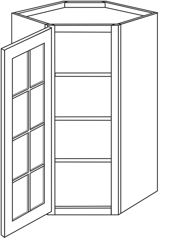 Devon Slab Single Door Diagonal Wall Cabinet w/ Glass Door 24"W x 42"H