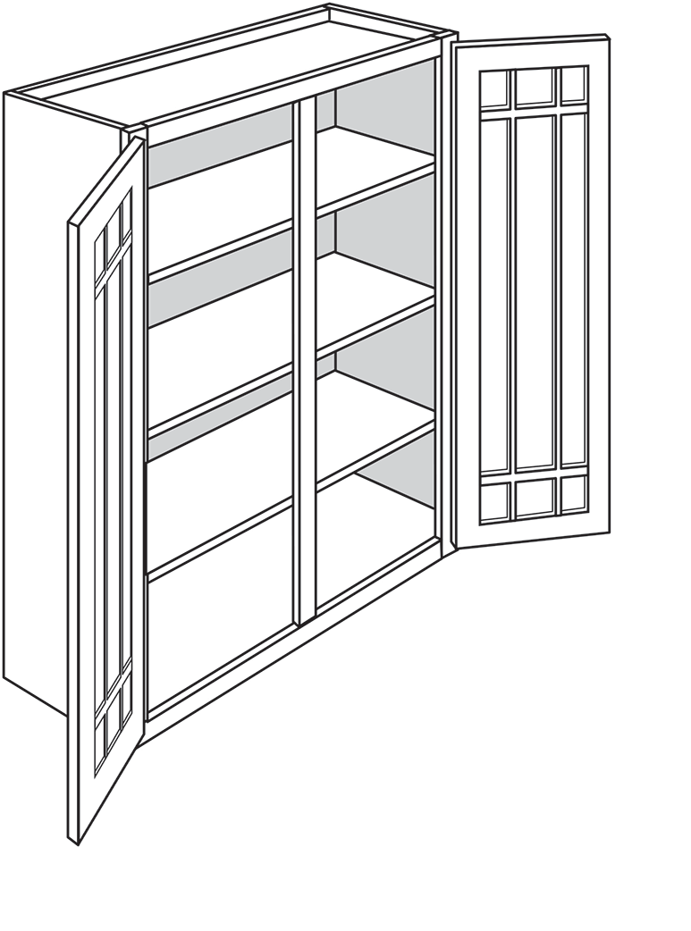 Devon Shaker Double-Door Wall Cabinet w/ Prairie Glass Door 36"W x 42"H