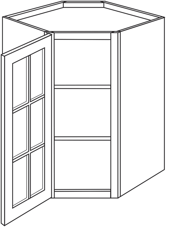 Devon Shaker Single Door Diagonal Wall Cabinet w/ Glass Door 27"W x 36"H