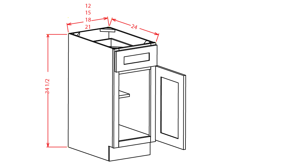 Frosted White Shaker Base Cabinet - 12"W