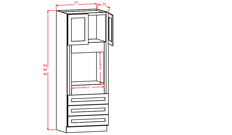 Frosted White Shaker Universal Oven Cabinet - 33"W X 84"H X 24"D
