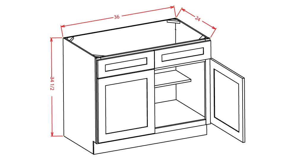 Stone Grey Shaker Sink Base - 33"W X 24"D X 34-1/2"H-2 False Drawers