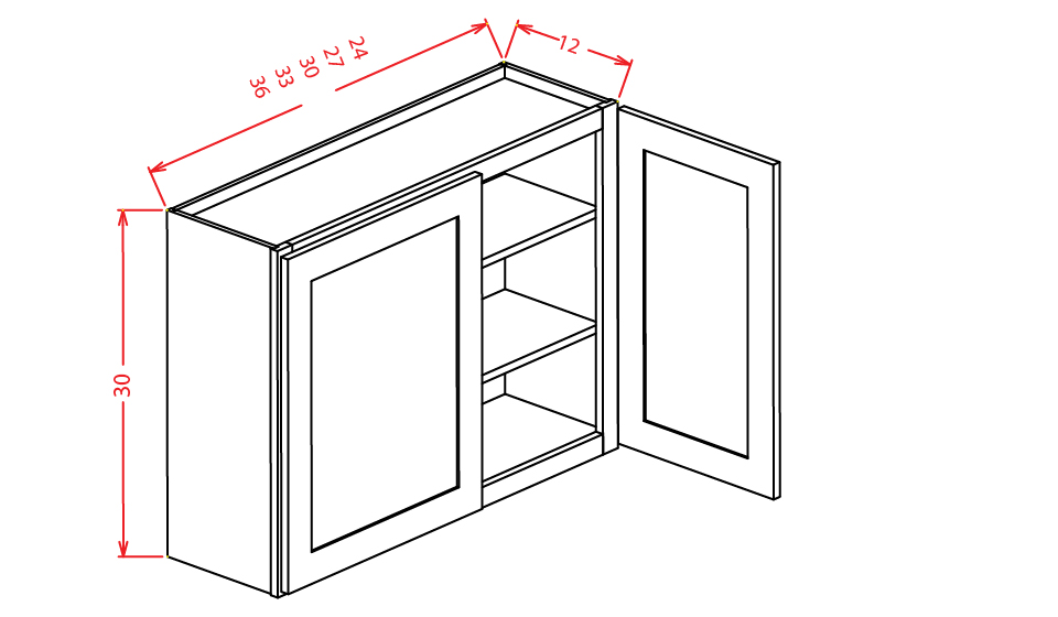 Stone Grey Shaker Wall Cabinet - 24"W X 30"H X 12"D
