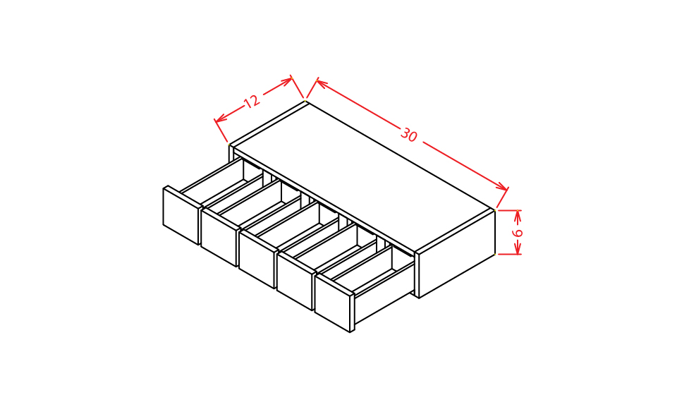 Stone Grey Shaker Wall Spice Drawer - 30"W X 6"H X 12"D
