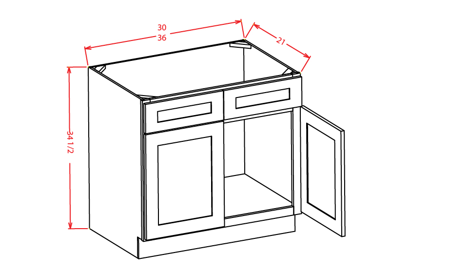 Gunnison Shaker Vanity Sink Base Cabinet - 36"W X 21"D X 34-1/2"H
