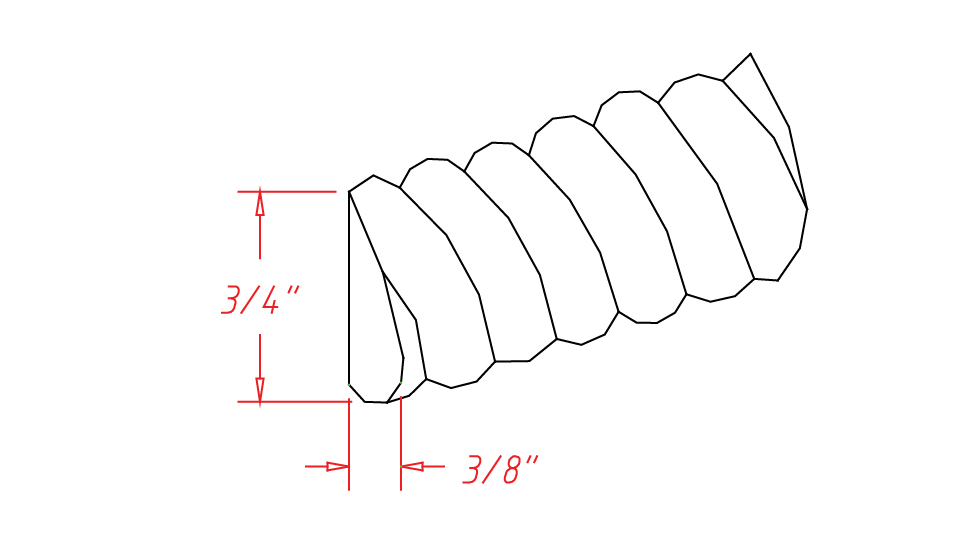 Cinder Shaker Rope Molding - 3/8"D X 96"L X 3/4"H